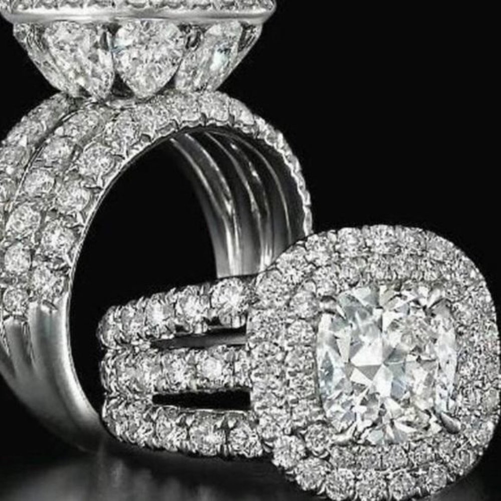 NEW 925 STERLING SILVER DIAMOND HALO RING - Picture 3 of 6